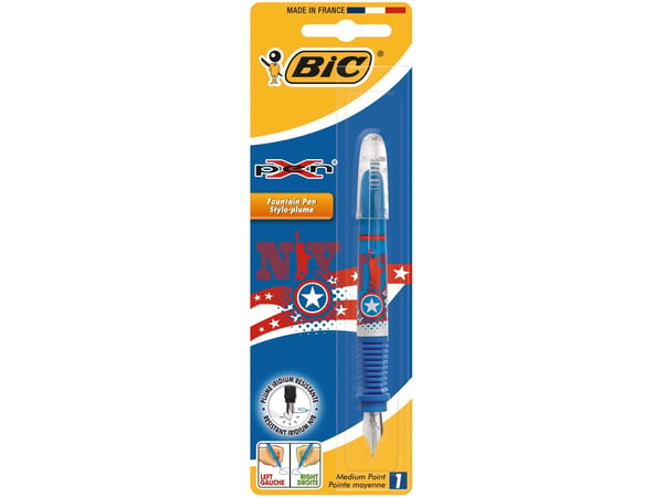 BIC 8795004, Blå, Inbyggt påfyllningssystem, Blå, Gummi, Kursiv spets, Iridium stål