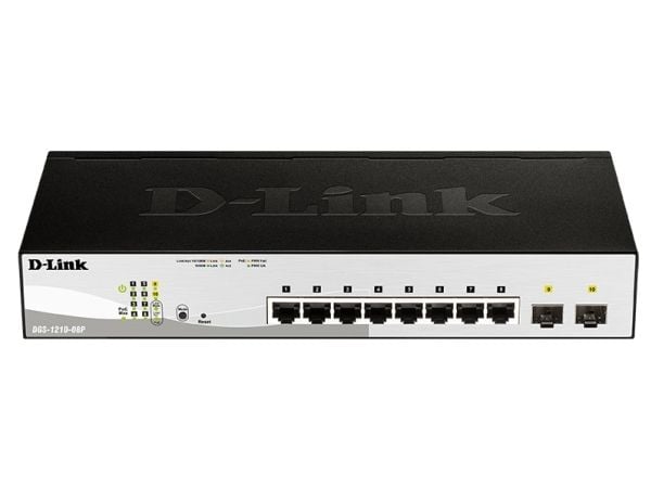 D-Link Web Smart DGS-1210-08P - Switch - Styrt - 8 x 10/100/1000 (PoE) + 2 x Gigabit SFP - stasjonær, rackmonterbar - PoE (45 W)