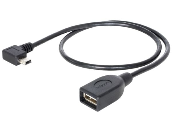 Delock - USB-kaapeli - USB (hun) til mini-USB type B (han) - USB 2.0 OTG - 50 cm - 90° stikforbindelse