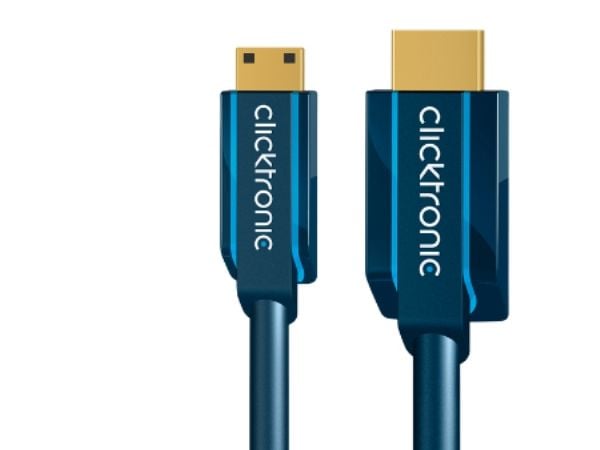 ClickTronic Mini-HDMI, 2m, 2m, HDMI Type C (Mini), HDMI Type A (Standard), 10,2 Gbit/sek, Blå