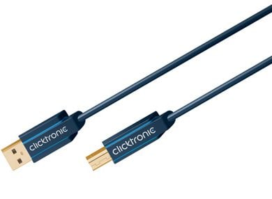 ClickTronic 3m USB 2.0 A/B m/m, 3 m, USB A, USB B, USB 2.0, Hane/Hane, Blå
