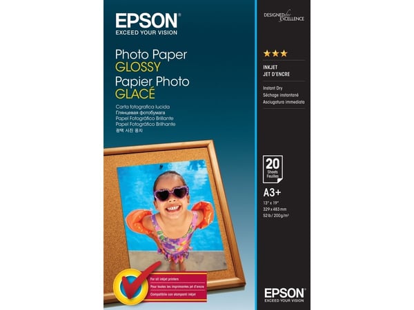 Epson Photo Paper Glossy - A3+ - 20 Arkkia, Kiilto, 200 g/m², A3+, 20 arkkia, - WorkForce WF-7620DTWF - WorkForce WF-7610DWF - WorkForce WF-7110DTW...