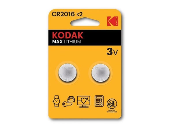 Kodak CR2016, Engangsbatteri, CR2016, Lithium, 3 V, 2 stykker, 90 mAh