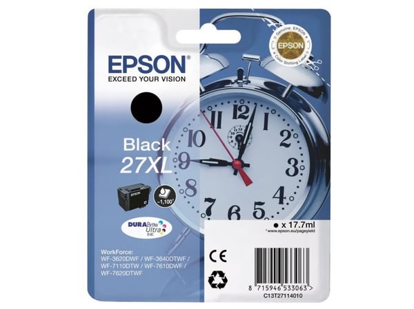 Epson 27XL - 17.7 ml - XL - svart - original - blekkpatron - for WorkForce WF-3620, WF-3640, WF-7110, WF-7210, WF-7610, WF-7620, WF-7710, WF-7715, ...