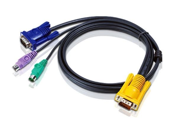 ATEN - Tastatur / video / musekabel (KVM) - 15 pin D-Sub (DB-15) (hann) til PS/2, HD-15 (VGA) (hann) - 3 m - for KVM on the NET CS1708, CS1716; Mas...