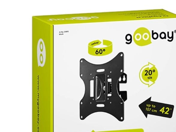 Goobay 51893, 75 x 75 mm, 200 x 200 mm, -20 - 20°, -30 - 30°, Stål, Sort