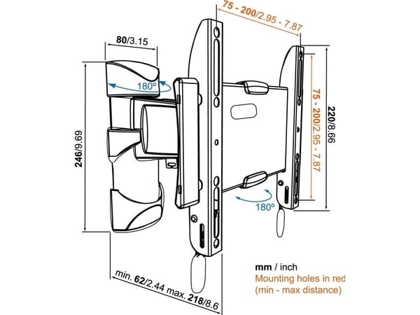 Vogel's BASE 25 S TURN 120 - Monteringssett (kontaktplate, veggmontering, dreiearm) - for flatpanel - svart - skjermstørrelse: 19"-37" - veggmonterbar