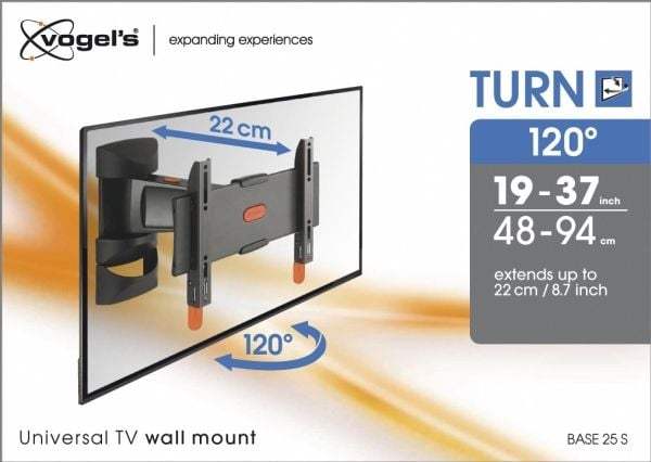 Vogel's BASE 25 S TURN 120 - Monteringssett (kontaktplate, veggmontering, dreiearm) - for flatpanel - svart - skjermstørrelse: 19"-37" - veggmonterbar