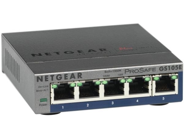 NETGEAR Plus GS105Ev2 - Switch - Styrt - 5 x 10/100/1000 - stasjonær