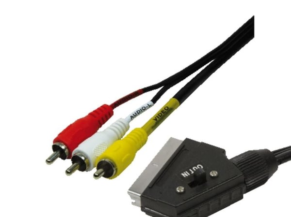 LogiLink Scart - RCA, 2m, 2 m, SCART (21-pin), 3 x RCA, musta, Polyvinyylikloridi (PVC), Uros/uros