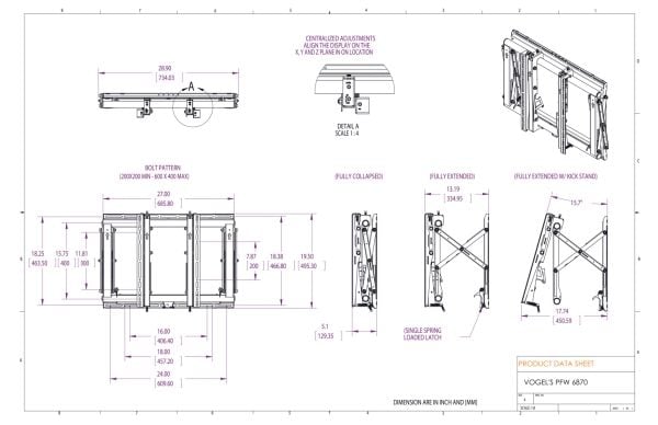 Vogel's PFW 6870, 72 kg, 94 cm (37"), 165,1 cm (65"), 200 x 200 mm, 600 x 400 mm, sortering