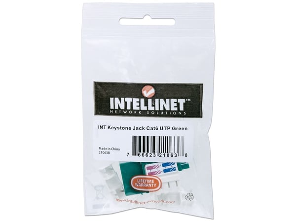 Intellinet 210638, Tasainen, Vihreä, RJ-45, Naaras, 22/26, Cat6