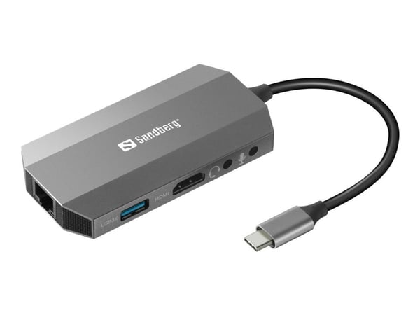 Sandberg USB-C 6-in1 Travel Dock - Dokkingstasjon - USB-C - HDMI - 1GbE