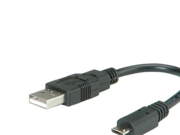 ROLINE 11.02.8310, 0,15 m, Micro-USB B, USB A, USB 2.0, Hankjønn/hankjønn, Sort