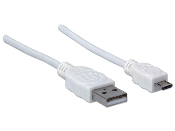 Manhattan 323987, 1 m, USB A, Micro-USB B, USB 2.0, Hankjønn/hankjønn, Hvit