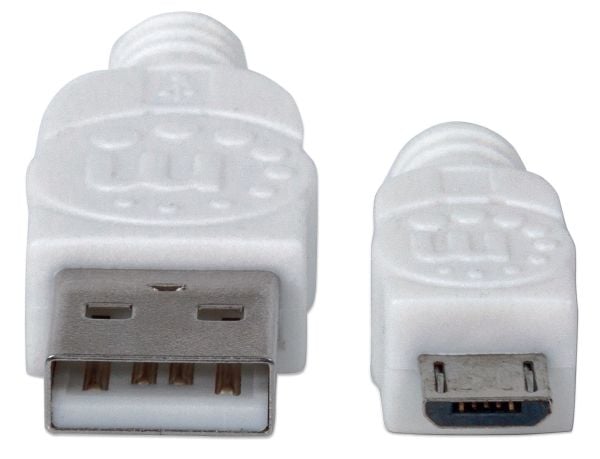 Manhattan 323987, 1 m, USB A, Micro-USB B, USB 2.0, Hankjønn/hankjønn, Hvit