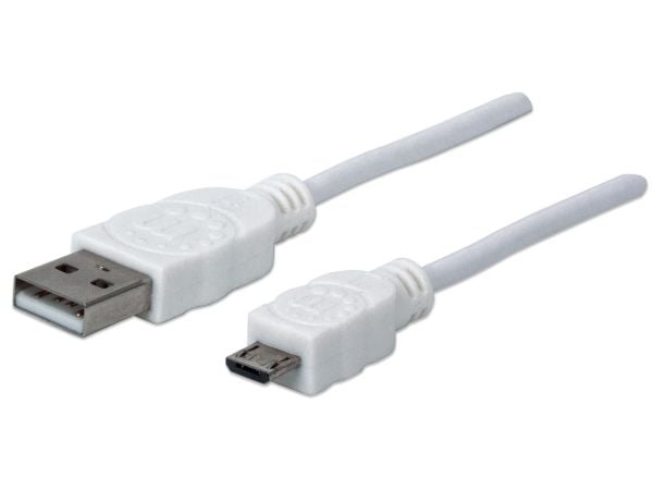 Manhattan 324069, 1,8 m, USB A, Micro-USB B, USB 2.0, Hankjønn/hankjønn, Hvit