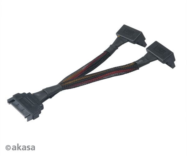 Akasa AK-CBPW15-15BK, 0,15 m, SATA 15-pin, 2 x SATA 155-pin, Hankjønn, Hunkjønn, 90°