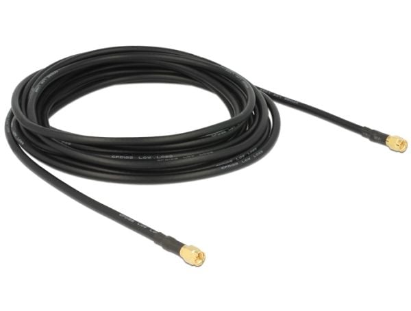 Delock - Antennekabel - SMA (hann) til SMA (hann) - 5 m - LMR-195 - svart