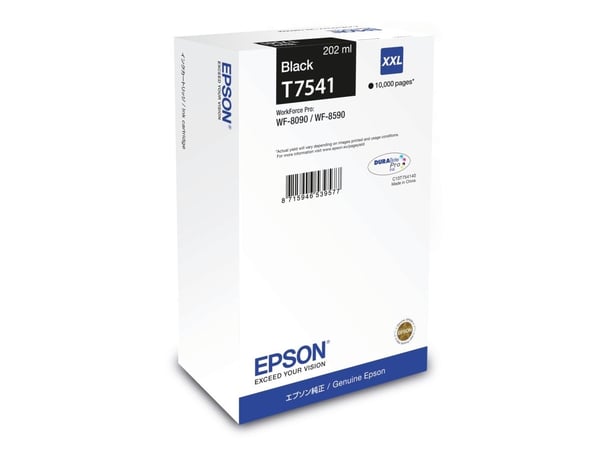 Epson T7541 - 202 ml - XXL-størrelse - svart - original - blekkpatron - for WorkForce Pro WF-8090, WF-8090 D3TWC, WF-8090DW, WF-8590, WF-8590 D3TWF...