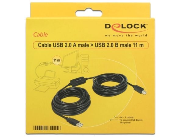 Delock - USB-kabel - USB-type B (hann) til USB (hann) - USB 2.0 - 11 m - aktiv