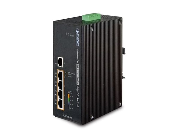PLANET IGS-504HPT - Switch - 4 x 10/100/1000 (PoE+) + 1 x 10/100/1000 - DIN-skinnemonterbar - PoE+ (120 W) - DC-strøm