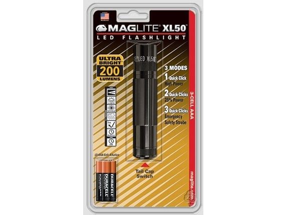 Maglite XL50, Hodebåndslommelykt, Sort, Knapper, 1 m, IPX4, LED