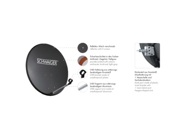 Schwaiger SPI550, 35,2 dBi, Punainen, Alumiini, Muovi, Terästä, 55 cm, 550 mm, 620 mm