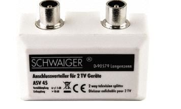 Schwaiger ASV45 532, Kaapelin jakaja, 5 - 2150 MHz, Valkoinen, Metalli, Muovi, Uros/uros, IEC