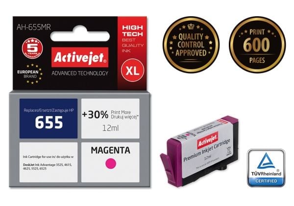 Activejet AH-655MR, Høyt (XL) utbytte, Fiolblå, Pigmentbasert blekk, 12 ml, 1 stykker, 600 sider