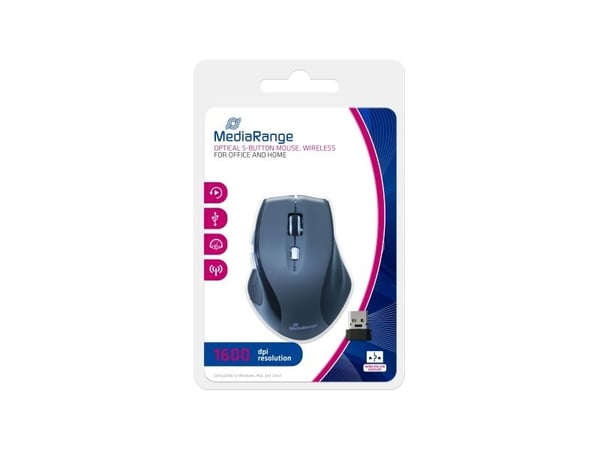 MediaRange - Mus - optisk - 5 knapper - trådløs - USB trådløs mottaker