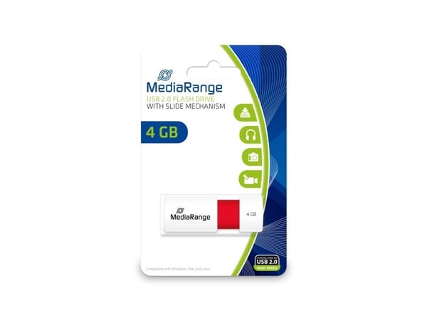 MediaRange - USB-flashstasjon - 4 GB - USB 2.0 - hvit, rød