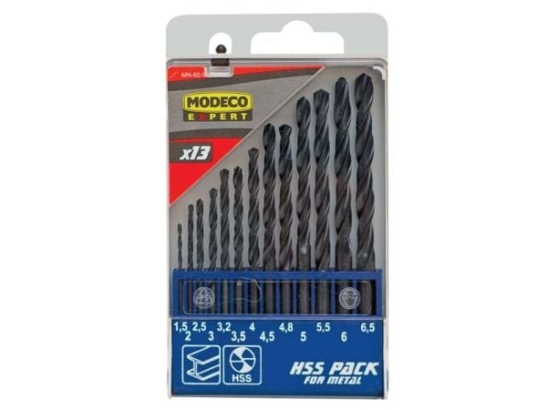 Wiertlo do metalu Modeco HSS walcowe 1,5 2 4,5 4 5,5 5 4,8 3 2,5 3,5 6 3,2 6,5 mm sett (MN-60-932)