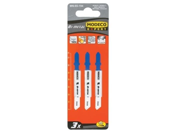 Modeco stikksagblad for stikksag type T 76x1,2 HSS for stål, rette kutt, 3 stk - MN-65-182