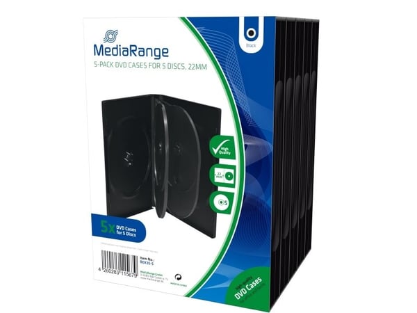 MediaRange DVD Case - Medieoppbevaringseske - kapasitet: 5 DVD - svart (en pakke 5)