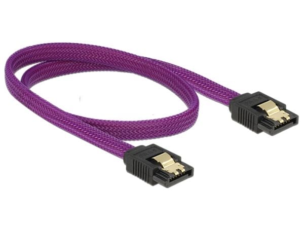 Delock Premium - SATA-kabel - Serial ATA 150/300/600 - SATA (hann) til SATA (hann) - 50 cm - låst - purpur
