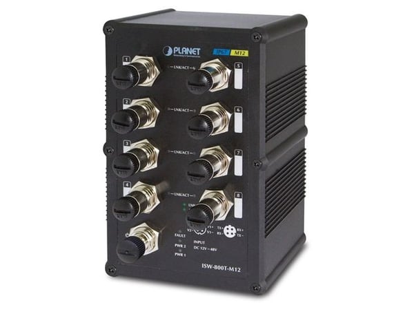 PLANET ISW-800T-M12 - Switch - 8 x 10/100 - DIN-skinnemonterbar, veggmonterbar - DC-strøm