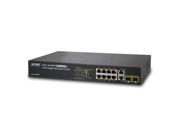 PLANET FGSD-1008HPS, Håndtert, Fast Ethernet (10/100), Full tosidig, Strøm over Ethernet (PoE)