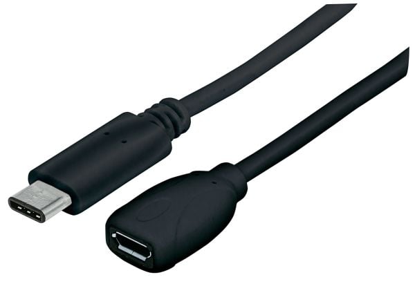 Manhattan 353335, 0,15 m, Micro-USB B, USB C, USB 2.0, uros-/naarasliitin, musta