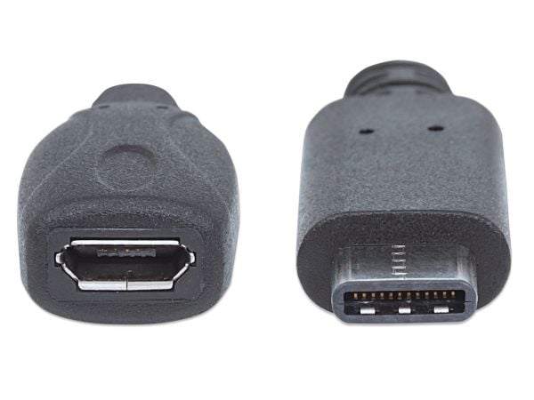 Manhattan 353335, 0,15 m, Micro-USB B, USB C, USB 2.0, uros-/naarasliitin, musta
