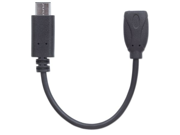 Manhattan 353335, 0,15 m, Micro-USB B, USB C, USB 2.0, uros-/naarasliitin, musta