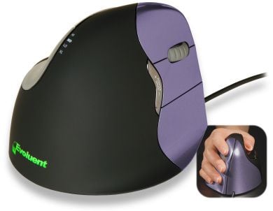 Evoluent VerticalMouse 4 Small - Vertikal mus - høyrehendt - optisk - 6 knapper - kablet - USB - purpur/svart