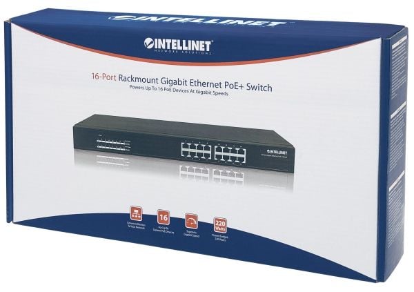 Intellinet 560993, Uhåndtert, L2, Gigabit Ethernet (10/100/1000), Strøm over Ethernet (PoE), Rack-montering, 1U