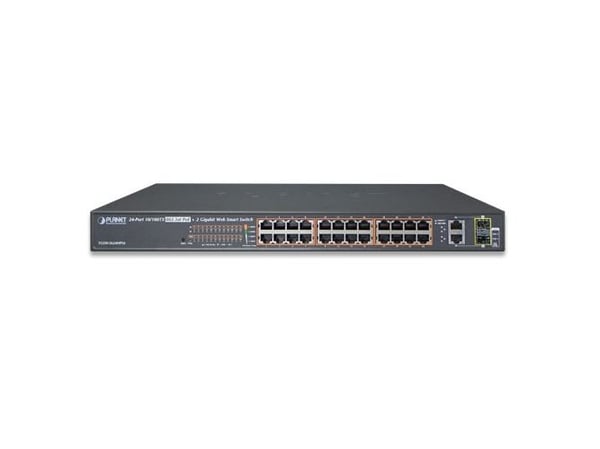 PLANET FGSW-2624HPS - Switch - smart - 24 x 10/100 (PoE+) + 2 x kombo-Gigabit SFP - rackmonterbar - PoE+ (220 W)