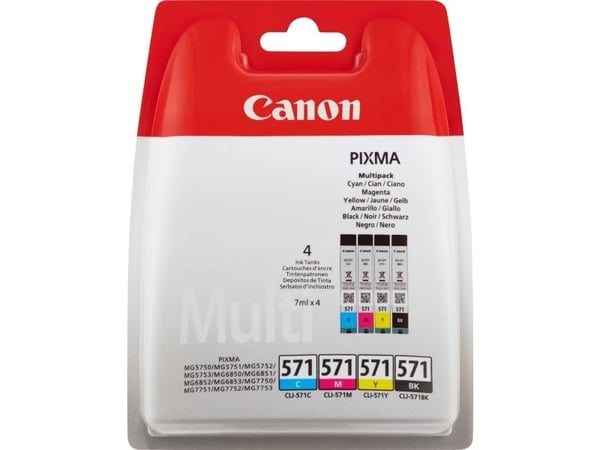 Canon CLI-571 C/M/Y/BK verdipakke - 4 pakker - 7 ml - svart, gul, cyan, magenta - original - blekktank - for PIXMA TS5051, TS5053, TS5055, TS6050, ...