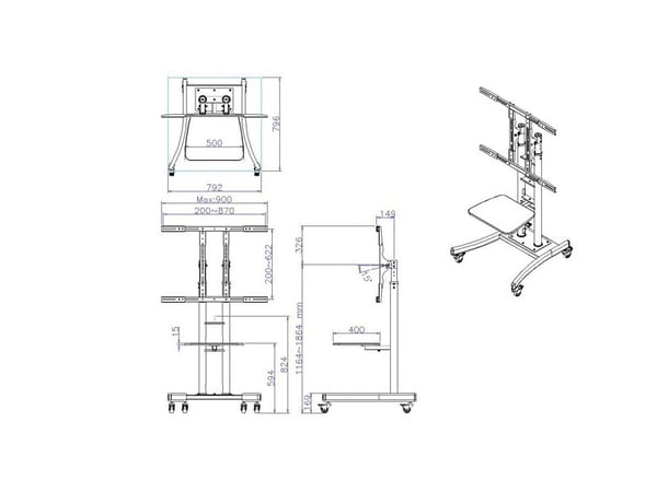 Value 17.99.1165, 125 kg, 81,3 cm (32"), 2,54 m (100"), 200 x 200 mm, 800 x 400 mm, 116 - 185 mm