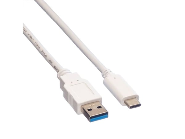 Value 11999011, 1 m, USB A, USB C, USB 3.2 Gen 1 (3.1 Gen 1), Hankjønn/hankjønn, Hvit