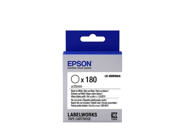Epson LabelWorks LK-8WBWAA - Svart på hvitt - 25-mm rund 180 etikett(er) (1 rull(er) x 180) utstansede runde etiketter - for LabelWorks LW-1000, LW...