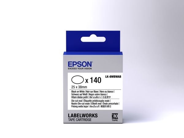 Epson LabelWorks LK-8WBWAB - Svart på hvitt - 25 x 38 mm 140 etikett(er) (1 rull(er) x 140) utstansede ovale etiketter - for LabelWorks LW-1000, LW...