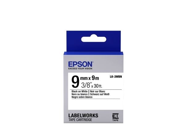 Epson LabelWorks LK-3WBN - Svart på hvitt - Rull (0,9 cm x 9 m) 1 kassett(er) merketape - for LabelWorks LW-1000, 300, 400, 600, 700, 900, K400, Z5...